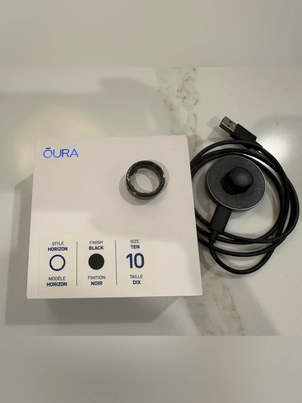 Oura Horizon Smart Ring (Black, Size 10) with Charging Cable Gen 3